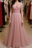 Simple A Line V Neck Pink Tulle Long Prom Dress Bridesmaid Dress, V Neck Pink Formal Dress, Pink Evening Dress