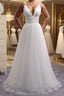 Simple A Line V Neck White Wedding Dress V Neck White Tulle Prom Dress