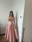 Simple And Elegant Pink A-Line Square Neck Halter Satin Formal Prom Dress
