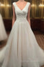 Simple And Elegant Ruched Satin V-Neck Tulle Wedding Dresses