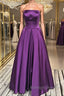 Simple Backless Purple Satin Long Prom Dresses, Backless Purple Formal Dresses, Purple Evening Dresses