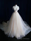 Simple Ball Gowns Lace-up Ivory Tulle Off-the-shoulder Wedding Prom Dress, Ivory Formal Dress