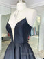 Simple black satin long prom Dresses black Prom Dresses