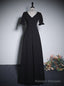 Simple Black V Neck Short Sleeve Prom Dress