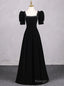 Simple Black Velvet Short Sleeve Square Neck Prom Dress
