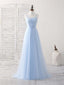 Simple Blue Tulle Long Prom Dress Blue Bridesmaid Dress