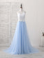 Simple Blue Tulle Long Prom Dress, Blue Tulle Prom Dress