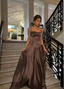 Simple Brown Spaghetti Straps A-Line Prom Dresses Prom Dresses