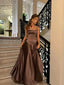 Simple Brown Spaghetti Straps A-Line Prom Dresses Prom Dresses
