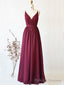 Simple burgundy chiffon lace long prom dresses, cheap women formal Prom dress