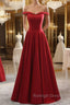 Simple burgundy off shoulder long prom Dresses burgundy Prom Dresses