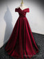 Simple Burgundy Satin Long Prom Dress, Burgundy Evening Dresses