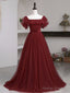Simple Burgundy Tulle A Line Evening Dress, Burgundy Evening Dress