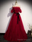 Simple Burgundy Tulle Long Prom Dress, A line Burgundy Prom Dresses