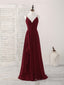 Simple Burgundy V Neck Chiffon Long Prom Dress, Bridesmaid Dress