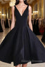 Simple Cute V Neck Short Black Prom Dresses, Cute Black Homecoming Dresses, Graduation Dresses