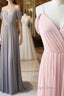Simple gray chiffon Prom Dresses Long chiffon bridesmaid Dresses