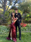 Simple Mermaid Long Burgundy Slit Formal Prom Dress