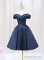 Simple Navy Blue Satin Off the Shoulder Homecoming Dress