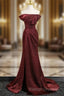 Simple Off Shoulder Burgundy Long Prom Dress, Burgundy Long Formal Dress