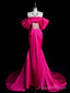 Simple Off Shoulder Satin Mermaid Rose Red Long Prom Dress, Rose Red Prom Dress