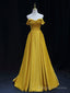 Simple Off Shoulder Yellow Satin Long Prom Dress, Yellow Formal Prom Dress