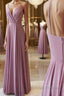 Simple pink chiffon long prom Dresses pink Prom Dresses