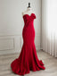Simple Red Satin Mermaid Long Prom Dress, Red Formal Prom Dress