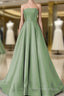 Simple Sage Green Satin Bridesmaid Dress Strapless Floor Length Prom Gown For Bridal Prom