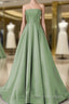 Simple Sage Green Satin Bridesmaid Dresses Strapless Floor Length Formal Prom Gown For Bridal Party