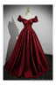 Simple Satin Burgundy Long Evening Gown with Short Sleeves