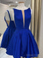 Simple Short Blue Green Mini Satin Prom Dresses, Short Blue Green Formal Homecoming Dresses