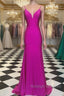Simple Spagehtti Straps Fuchsia Satin Mermaid Prom Dress