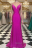 Simple Spagehtti Straps Fuchsia Satin Mermaid Prom Dresses