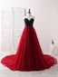 Simple Sweetheart Burgundy Tulle Long Prom Dress, Prom Dress