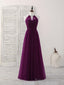 Simple Tulle A Line Purple Long Prom Dress, Bridesmaid Dress