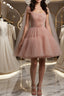 Simple tulle short prom dress, tulle homecoming dress