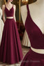 Simple Two Pieces Burgundy Long Prom Dress, Burgundy Evening Dress