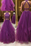 Simple two pieces tulle long prom dress, tulle evening dress