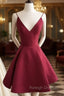 Simple V Neck Burgundy Short Prom Dress, Burgundy Homecoming Dress