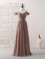 Simple V Neck Dark Champagne Chiffon Long Prom Dress, Bridesmaid Dress
