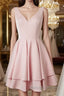 Simple v neck pink short prom Dresses cute pink homecoming Dresses