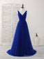 Simple V Neck Royal Blue Tulle Long Prom Dress Blue Prom Dress