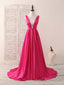 Simple V Neck Satin Long Prom Dress Backless Prom Dress