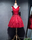 Simple V Neck Tulle Burgundy Homecoming Dress, Burgundy Prom Dress