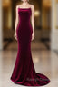 Simple Velvet Mermaid Burgundy Long Prom Dress, Burgundy Long Formal Dress