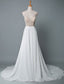 Simple Wedding Dresses A-Line V Neck Sleeveless Embroidered Chiffon Bridal Dress With Train