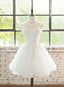 Simple White Cute Lace Short Graduation Dress, Lovely Prom Dresses
