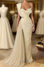 Simple White Long Mermaid Spaghetti Straps Beading Tulle Prom Dress With Slit