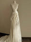 Simple White Mermaid One Shoulder Satin Lace Pleats Wedding Dresses